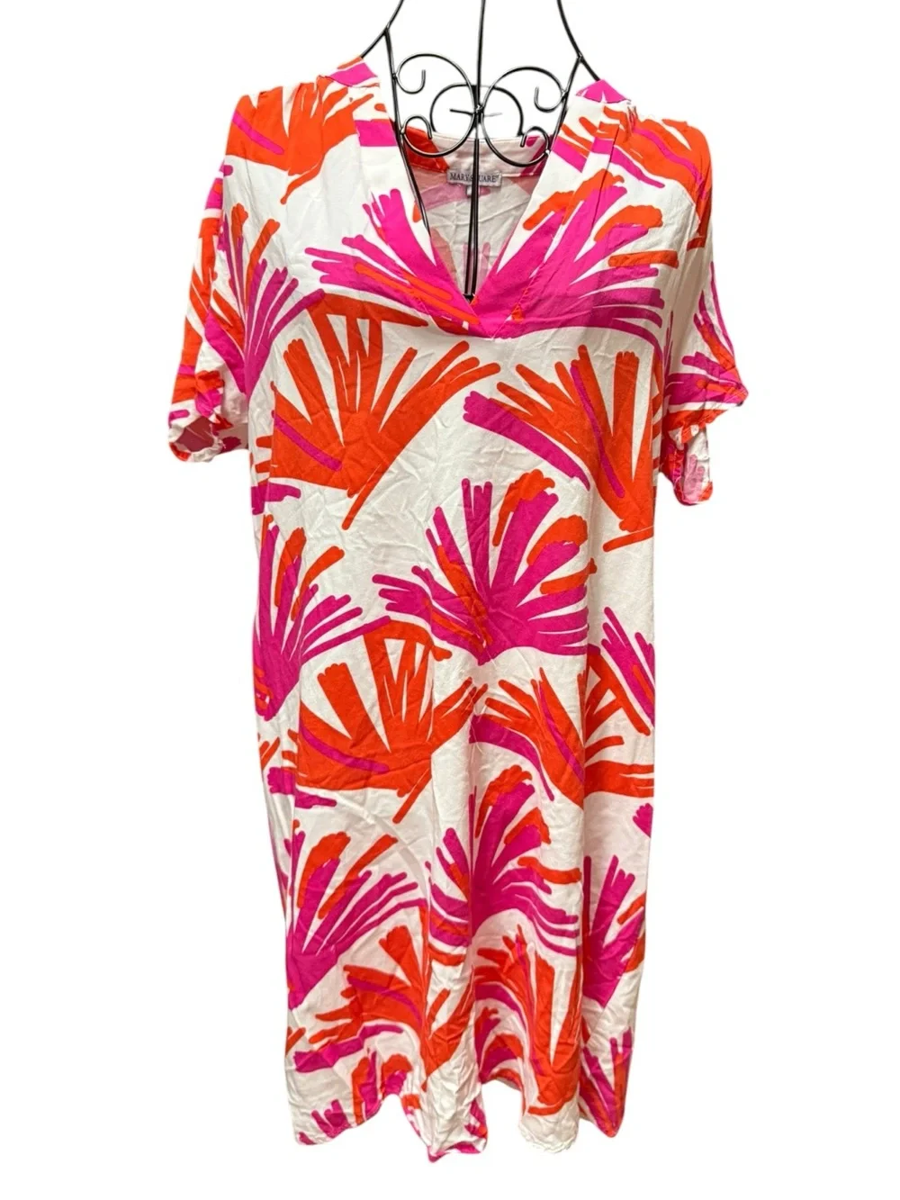 Bright Pink & Orange V-Neck Swim Cover-Up or Dress Large tropical
